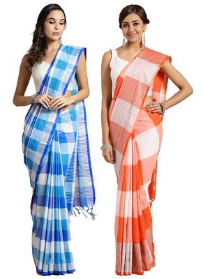 Multicolor woven blended cotton saree with blouse 1