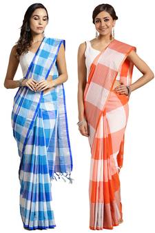 Multicolor woven blended cotton saree with blouse