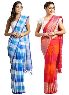 Multicolor woven blended cotton saree with blouse 1