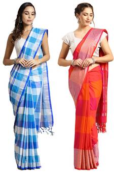 Multicolor woven blended cotton saree with blouse