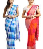 Multicolor woven blended cotton saree with blouse