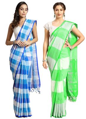 Multicolor woven blended cotton saree with blouse 1