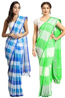 Multicolor woven blended cotton saree with blouse