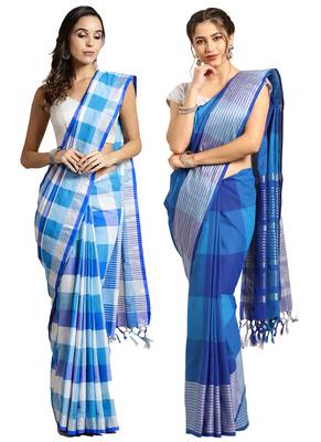 Multicolor woven blended cotton saree with blouse 1