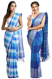 Multicolor woven blended cotton saree with blouse