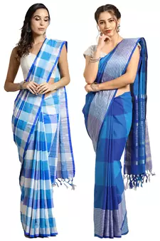 Multicolor woven blended cotton saree with blouse