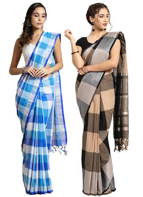 Multicolor woven blended cotton saree with blouse 1