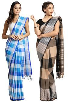 Multicolor woven blended cotton saree with blouse