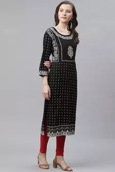 Black embroidered rayon embroidered-kurtis