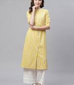 Yellow printed cotton ethnic-kurtis