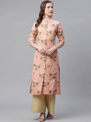 Peach printed cotton ethnic-kurtis 1