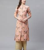 Peach printed cotton ethnic-kurtis