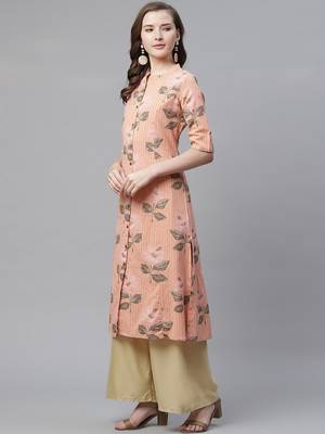 Peach printed cotton ethnic-kurtis 2