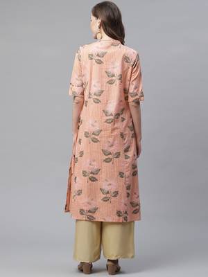 Peach printed cotton ethnic-kurtis 4