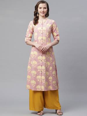 Pink printed cotton ethnic-kurtis 1