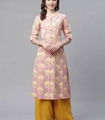 Pink printed cotton ethnic-kurtis