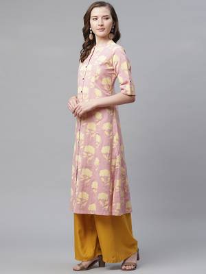Pink printed cotton ethnic-kurtis 2