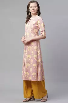Pink printed cotton ethnic-kurtis