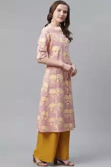 Pink printed cotton ethnic-kurtis