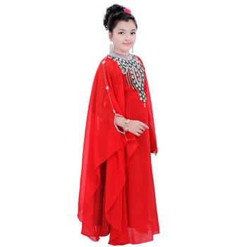 Red Georgette Embroidered Zari Work Kids Kaftans 3