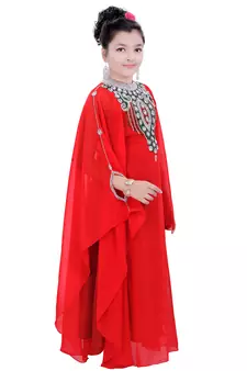 Red Georgette Embroidered Zari Work Kids Kaftans