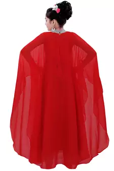 Red Georgette Embroidered Zari Work Kids Kaftans
