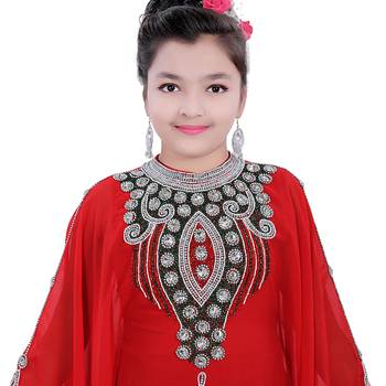 Red Georgette Embroidered Zari Work Kids Kaftans 5