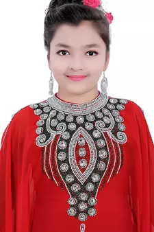 Red Georgette Embroidered Zari Work Kids Kaftans