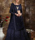 Navy-blue thread embroidery georgette semi stitched lehenga