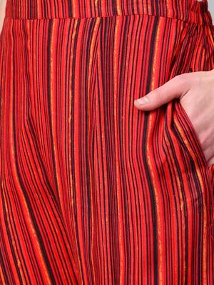 Keyhole Neck with frill Red Color long length women Kurta palazzo set 5