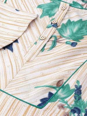 Mandarin Neck, Cream base color and Green color print women Kurta palazzo set 4