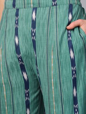 Mandarin Neck, Cream base color and Green color print women Kurta palazzo set 5