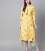 V Neck, with front attached fashion Yellow color Below Knee length women  Kurta palazzo set