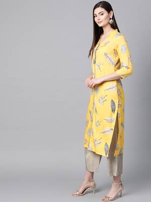 V Neck, with front attached fashion Yellow color Below Knee length women  Kurta palazzo set 3