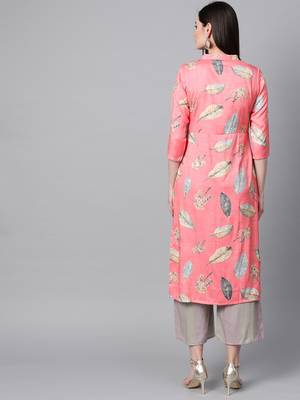 V Neck, with front attached fashion Pink color women Kurta palazzo set 2