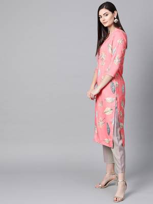 V Neck, with front attached fashion Pink color women Kurta palazzo set 3