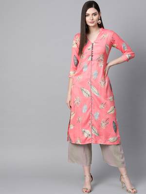V Neck, with front attached fashion Pink color women Kurta palazzo set 4