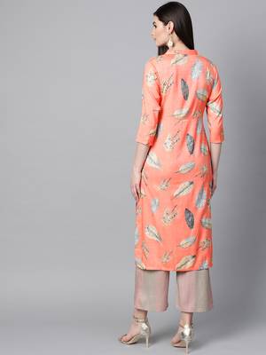V Neck, with front attached fashion Peach color women Kurta palazzo set 2