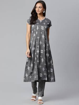 Short Sleeve V Neck Long Length Front Slit Brown Color women Kurta palazzo 1