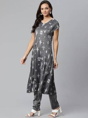 Short Sleeve V Neck Long Length Front Slit Brown Color women Kurta palazzo 3