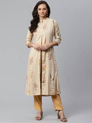 Cream and Orange printed kurta with palazzos, Set 1