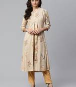 Cream and Orange printed kurta with palazzos, Set