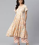 Cream and Orange printed kurta with palazzos Set