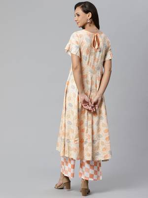 Cream and Orange printed kurta with palazzos Set 2