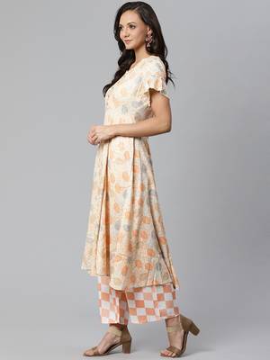 Cream and Orange printed kurta with palazzos Set 3