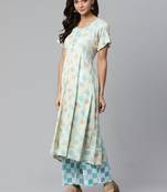 Cream and Blue printed kurta with palazzos Set
