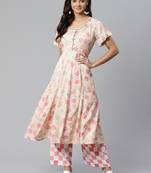 Cream and Pink printed kurta with palazzos Set
