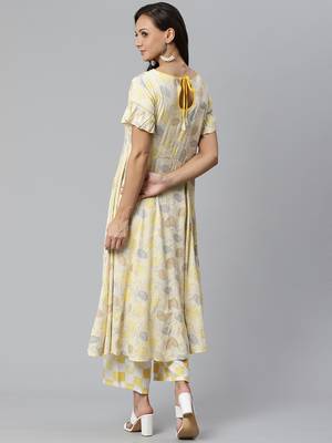 Cream and Yellow printed kurta with palazzos Set 2