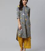 Shirt Collor High Low Hem, Striped Print Design Kurta and Palazzo Set