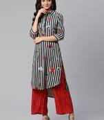 Shirt Collor High Low Hem, Striped Print Design, Kurta and Palazzo Set